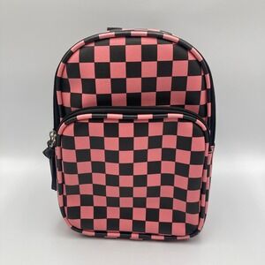 Art Class Pink Black Checkered Mini Backpack Small Faux Leather